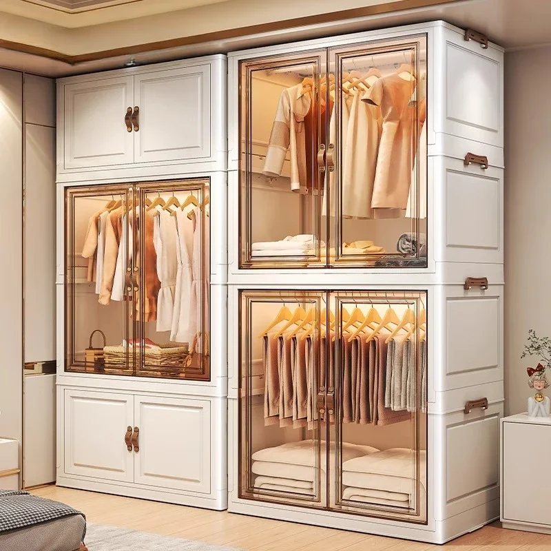 Large Capacity Foldable Wardrobe Rolling Storage Cabinet with Magnetic Door Multi-Layer Closet Bedroom Multifunctional Furniture