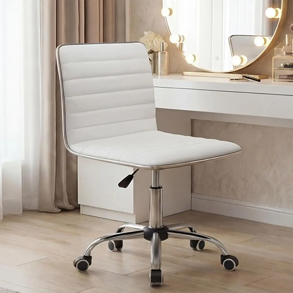 Vanity Oice Desk Chair with Wheels, ArmlSmall Cute Leather Makeup Computer Task Chair Adjustable Height 360° Swivel (White)