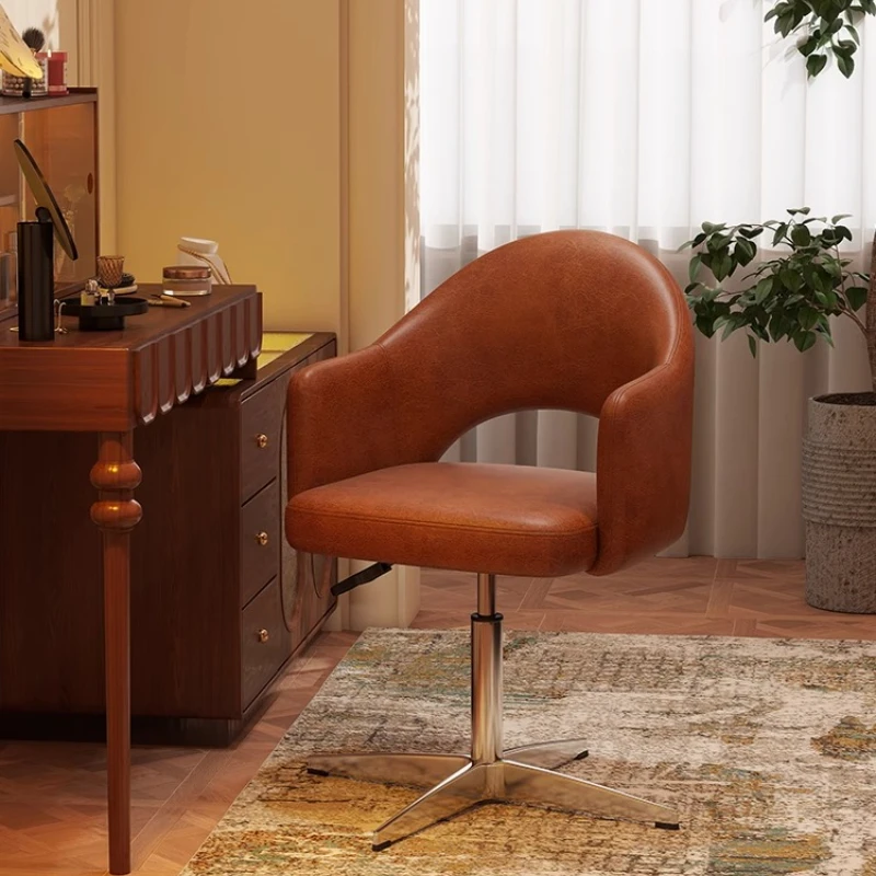 Mid-Century Adjustable Vanity Chair Padded Backrest Stool for Bedroom Dressing Room Makeup Nail Salon Compact Home Furniture