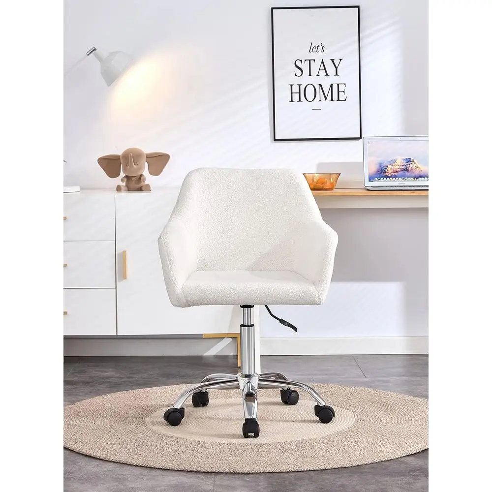 White aux ur Chair with Wheels, ern aux ur Makeup Stool, Height Adjustable Home Oice Desk Chair Plush Vanity Stool or Bedroom