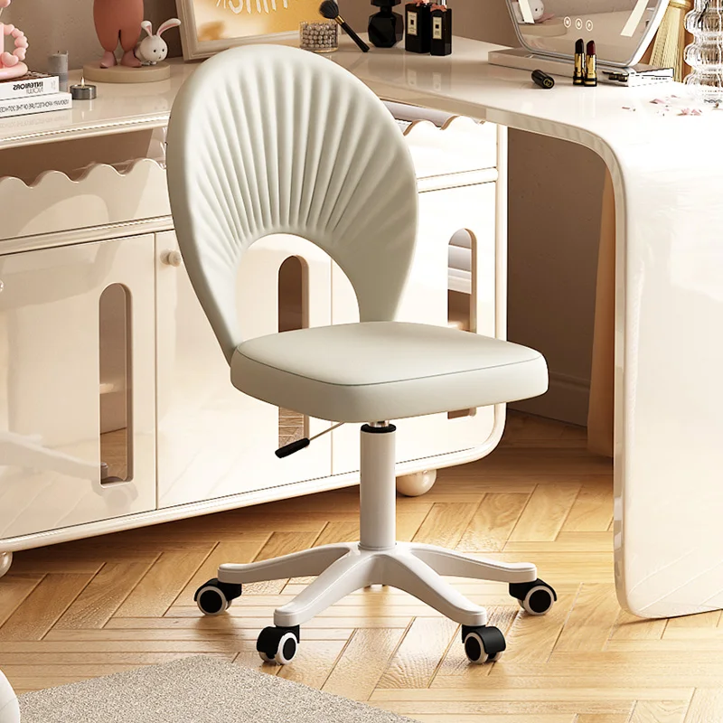 Cream Aesthetic Makeup Chair for Girls Bedroom Adjustable Swivel Rolling Chair Ergonomic Computer Chairs Simple Office Furniture