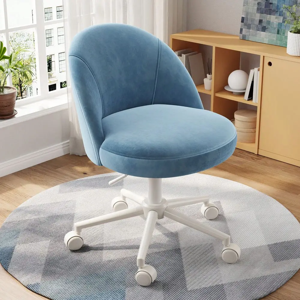 Chair With Wheels Velvet Swivel Desk Chair Adjustable Height Armless Small Office Chair With Lumbar Support For Makeup Room, Be