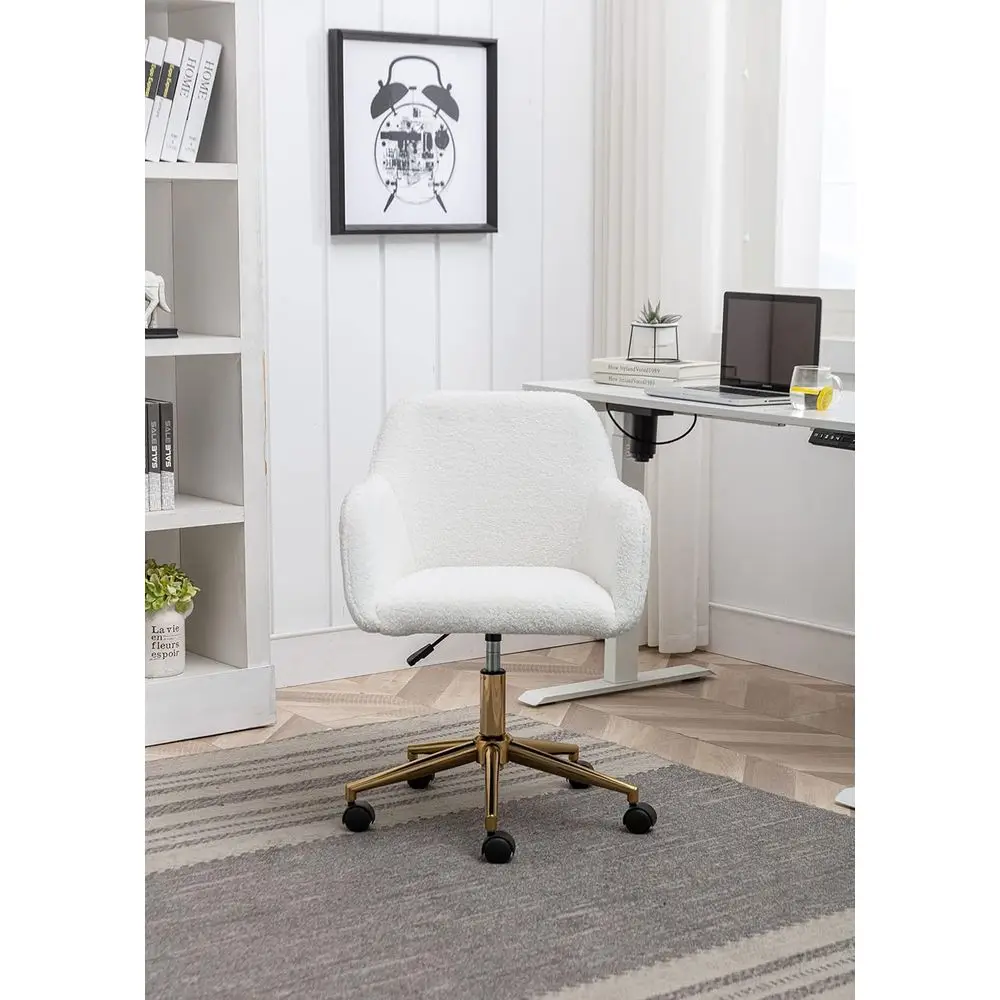 Teddy abric Leisure Chair, ern Upholstered Desk Chair Swivel Shell Chair Teddy abric Makeup Stool, Height Adjustable Swivel Task