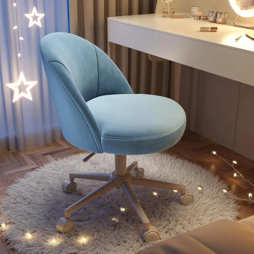 Vanity Chair with Wheels, Cute Desk Chair with Back,Comortable Oice Chair with Adjustable Rolling Swivel or Makeup Room Bedroom,