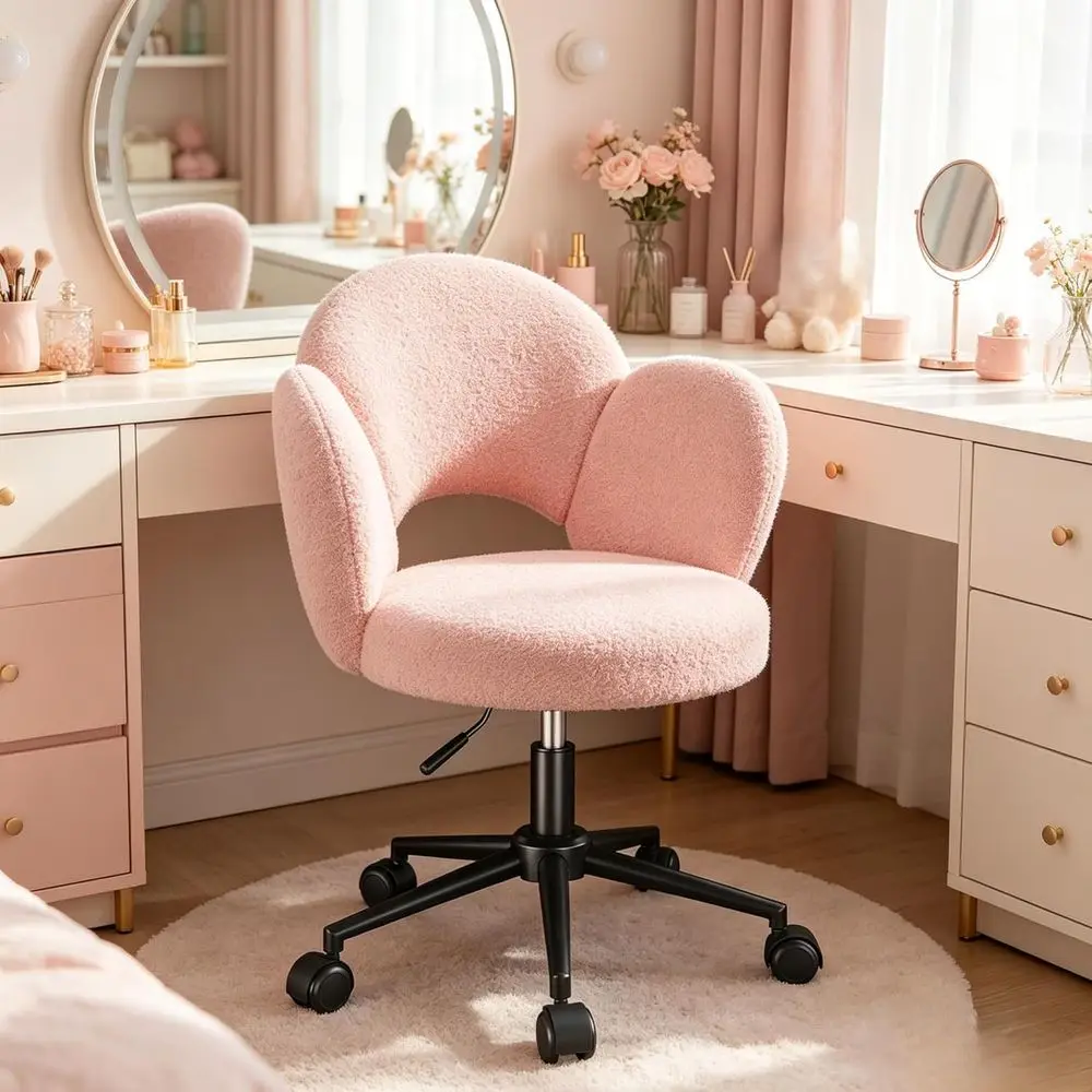 Petal Vanity Chair with Wheels, Cute Desk Chair with Back, Height Adjustable & Lumbar Support, Small Oice Chair or Study, Makeup