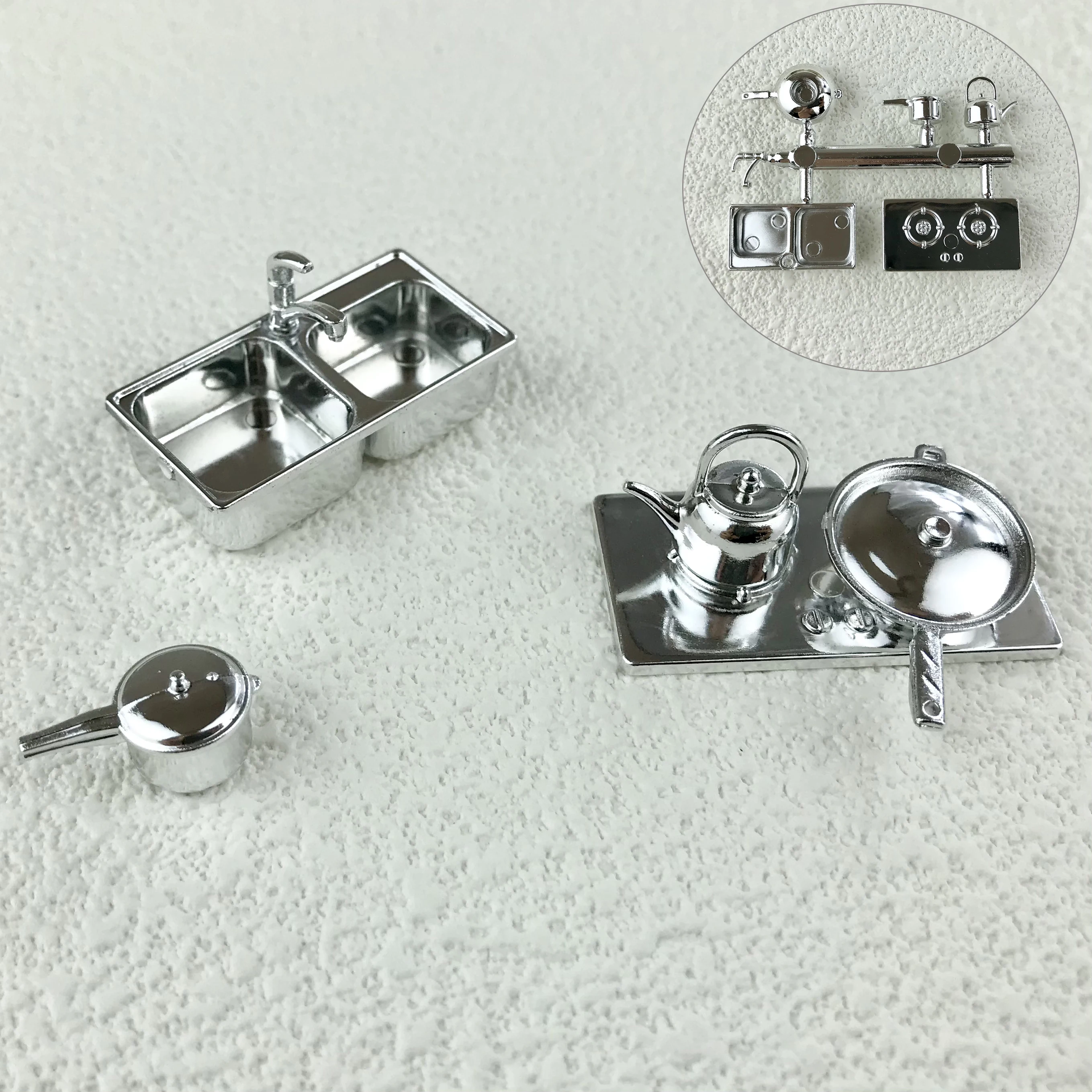 Diy Sand Table Scene Accessory Mini Scale 1:20/25/30 Kitchen Model Set Stove Decoration Washing Sink Model Kits of Diorama 1Set