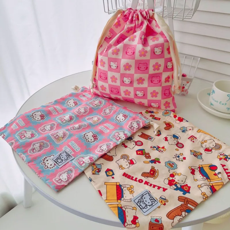 Hello Kitty Cloth Fashion Art Bundle Storage Bag Cosmetics Storage Handmade Decorative Bag Drawstring Travel Portable Wholesale
