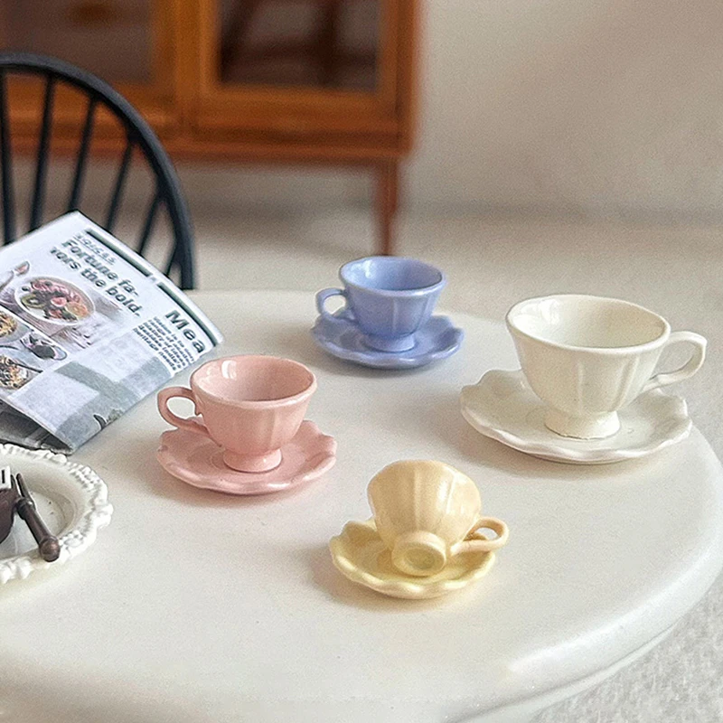 1Pc Mini French Retro Coffee Cup & Plate Set - Dollhouse Kitchen Furniture, Scene Decoration Accessory