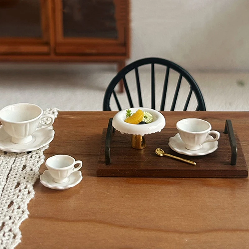 1Pc Mini French Retro Coffee Cup & Plate Set - Dollhouse Kitchen Furniture, Scene Decoration Accessory
