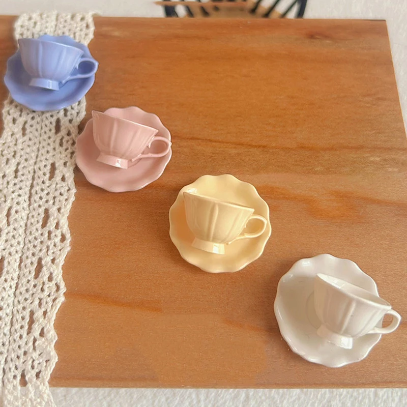 1Pc Mini French Retro Coffee Cup & Plate Set - Dollhouse Kitchen Furniture, Scene Decoration Accessory