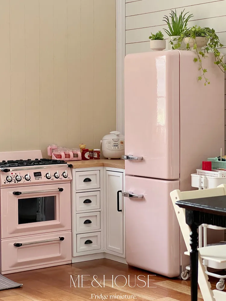1/6 Doll House Model Furniture Accessories Metal Refrigerator With Light Kitchen Appliances Bjd Ob11 Gsc Blyth Lol Miniatures