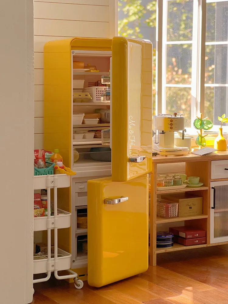 1/6 Doll House Model Furniture Accessories Metal Refrigerator With Light Kitchen Appliances Bjd Ob11 Gsc Blyth Lol Miniatures
