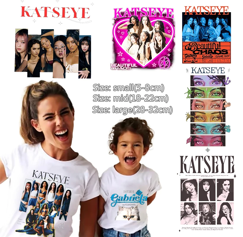 Girls Group KATSEYE  Heat Transfer Sticker Cartoon Idol Printed for T Shirt Hoodie Clothes DIY Patches Iron on Transfer Applique