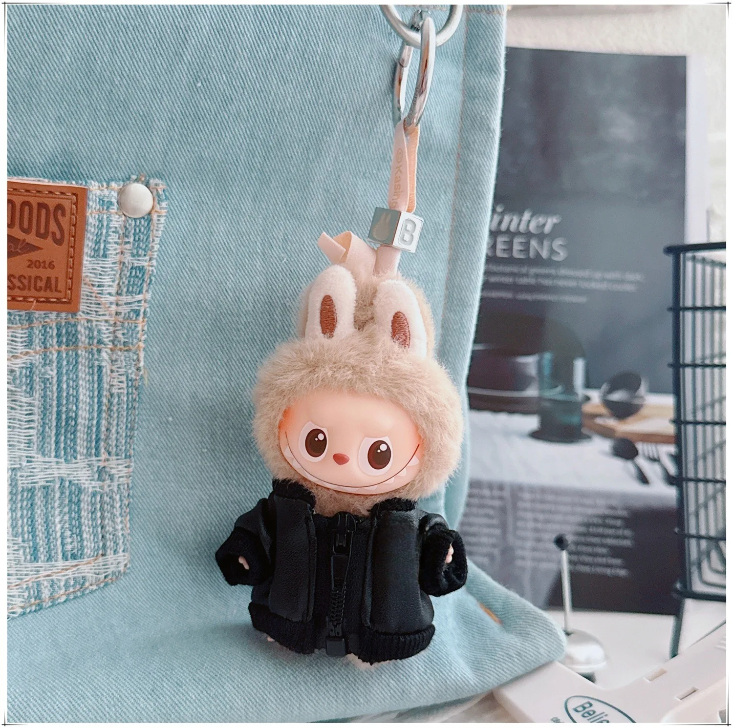 Doll Outfit For 4th Gen 4.0 LABUBU 10cm Mini-Size From Pin For Love Series Leather Jacket – Replacement Outfit