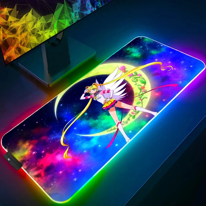 Mouse Pad RGB Backlit Mat Gamers HD Mouse Mat PC Accessories LED S-sailor M-moon Mouse Pads Gaming Play Mats Gamer Keyboard Pad
