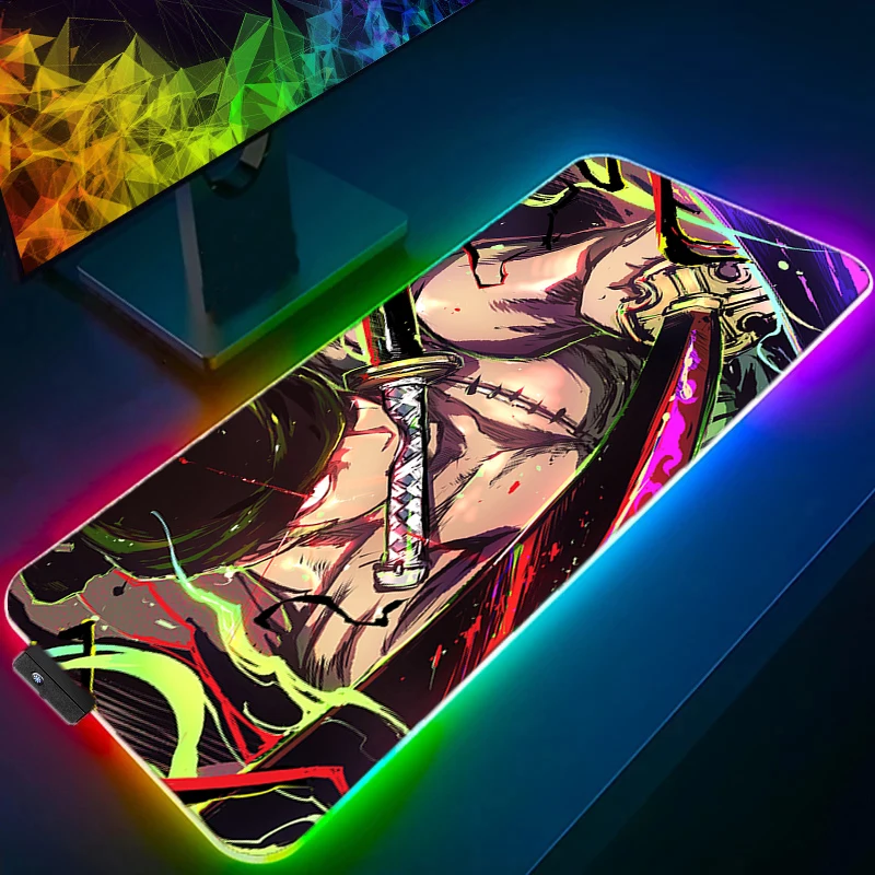 RGB LED One Piece Zoro Mouse Pad Office Desk Mat Computer Game Mousepad Rubber Keyboard Pad PC Accessories Mouse Mat Tablet Pad