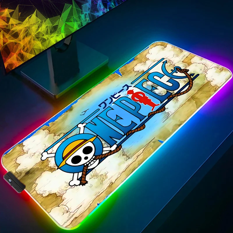 RGB LED One Piece Mouse Pad Office Desk Mat Computer Game Mousepad Rubber Anime Keyboard Pad PC Accessories Mouse Mat Tablet Pad