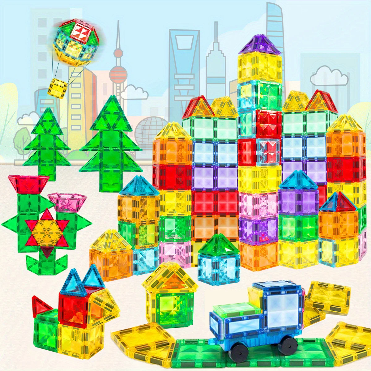 Medium-Sized Drill Face Magnetic Building Block Toy Set, with Small Car Magnetic Building Blocks, Creatively Assembled