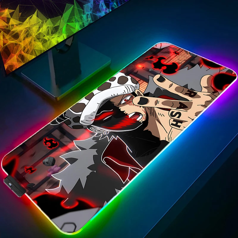 LED RGB Mouse Pad Laptop Keyboard Pad Non-Slip Anime Tablet Pad PC Accessories Mousepad Gaming One Piece Trafalgar Law Desk Mat