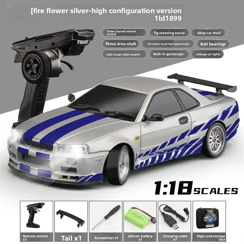 FOR 2.4G LD1899 Remote Control Car 1/18 Rear Wheel Drive GTR Drift Cr Racing Vehicles Models Toys With Led Light