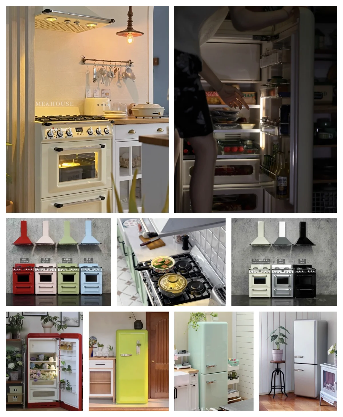 1/6 Modern Miniature Kitchen Furniture Blythe/BJD Mini Fridge with Door Range Hood Dollhouse Appliances DIY Doll Accessories