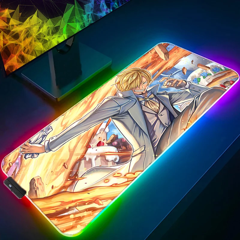RGB LED Mouse Pad Office Desk Mat One Piece Sanji Computer Game Mousepad Rubber Keyboard Pad PC Accessories Mouse Mat Tablet Pad