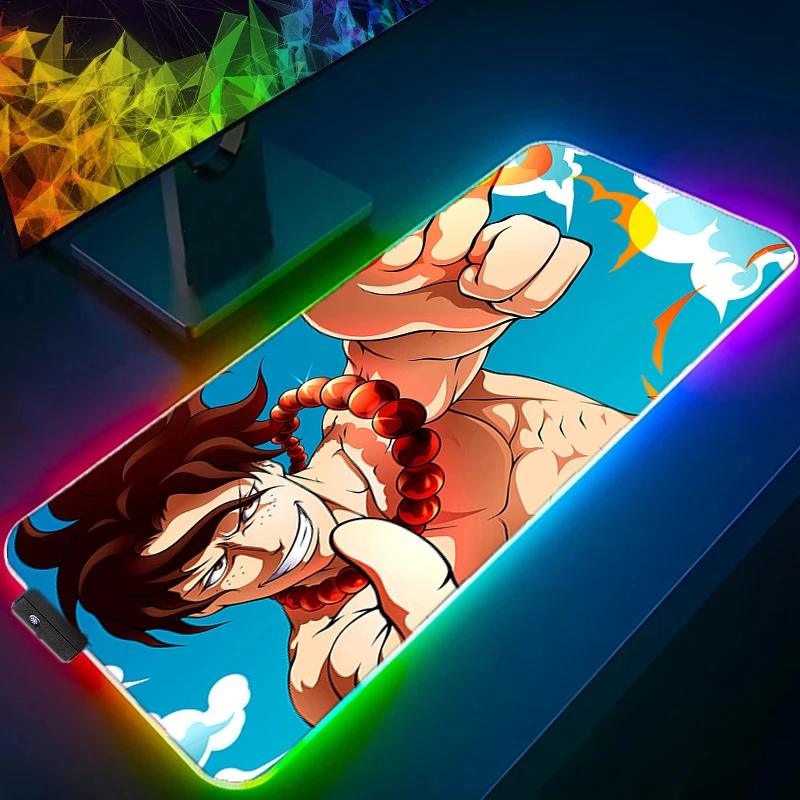 LED RGB Mouse Pad Laptop Keyboard Pad Non-Slip Anime Tablet Pad PC Accessories Mousepad One Piece Portgas·D· Ace Gaming Desk Mat