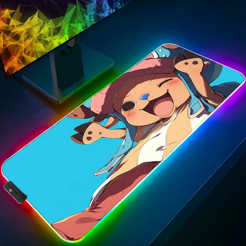 RGB LED Mouse Pad Laptop Keyboard Pad PC Accessories HD Mousepad Non-Slip Tablet Pad One Piece Tony Tony Chopper Gaming Desk Mat