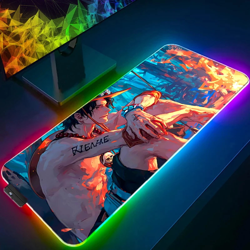 RGB LED Anime Mouse Pad Office Desk Mat Computer Game One Piece Mousepad Rubber Keyboard Pad PC Accessories Mouse Mat Tablet Pad