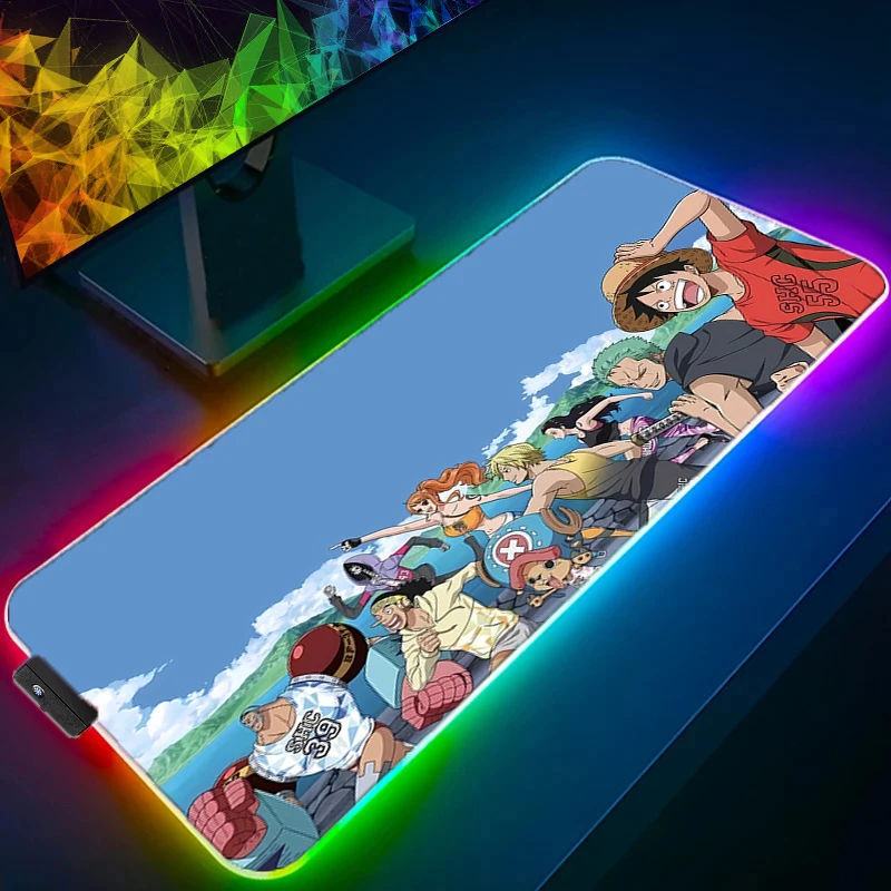 RGB LED Mouse Pad Office Desk Mat Computer Game Mousepad Rubber Anime Keyboard Pad One Piece PC Accessories Mouse Mat Tablet Pad