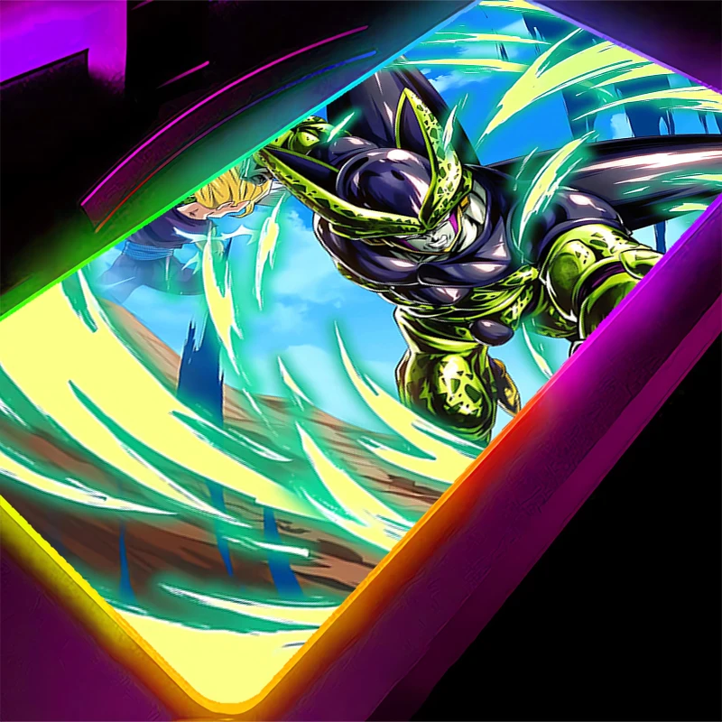 LED Mouse Pad DBZ Dragon Ball Cell Anime Gamer Rubber Computer RGB Mousepad Gaming Accessories Tablet Varmilo Keyboard Backlight
