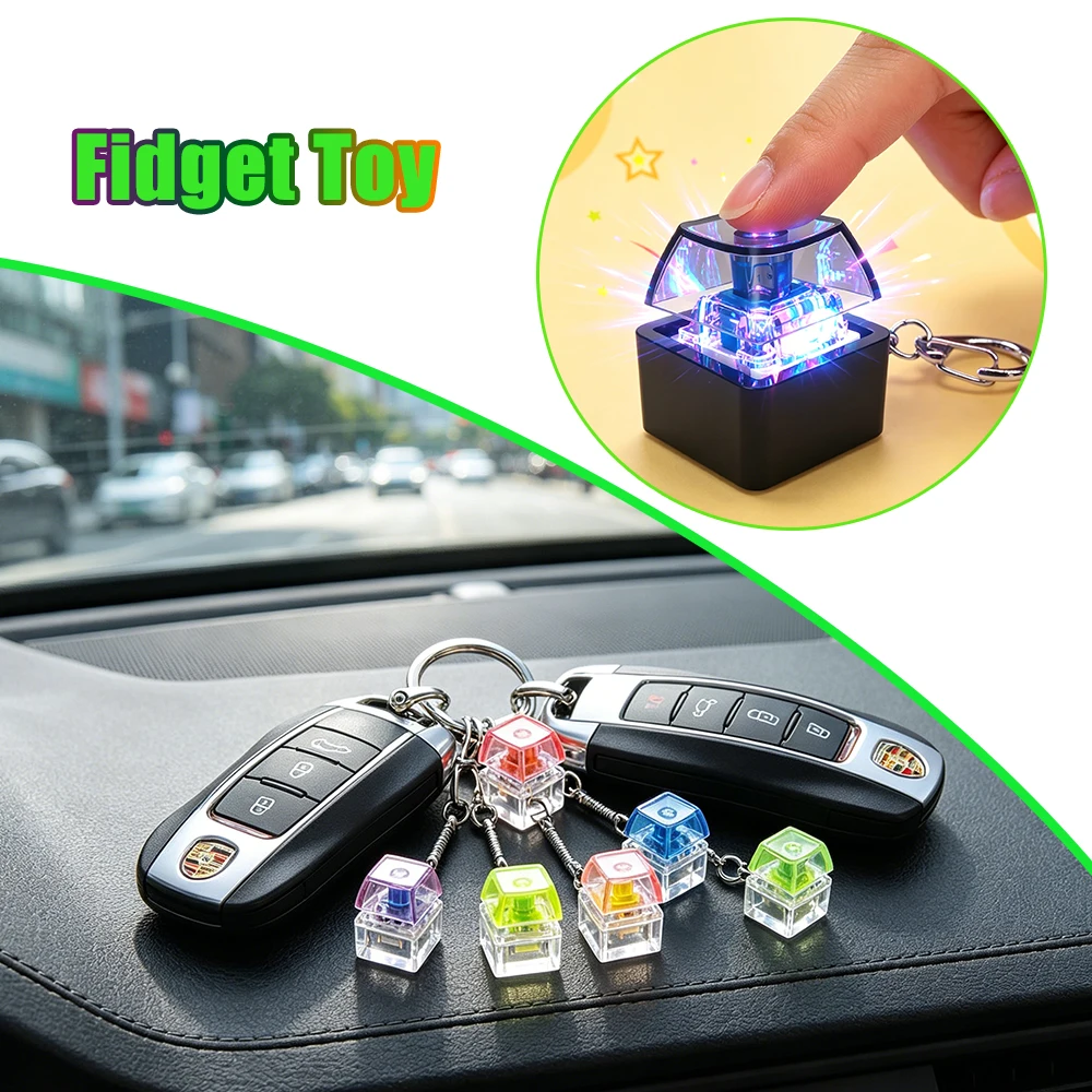 Light Up Fidget Toy Keychain Pendant Mechanical Keyboard Switch Tester Keycap Stress Relief Fingertip Decompression Toy Portable