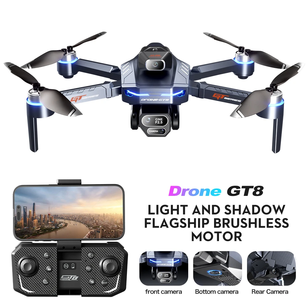 GT8 Mini Drone 4k WIFI FPV Easy Fly RC Helicopter Brushless ESC Lens Optical Flow Obstacle Avoidance Quadcopter With Dual Camera