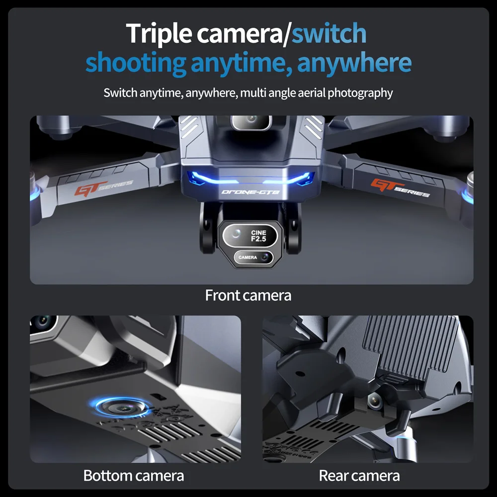 GT8 Mini Drone 4k WIFI FPV Easy Fly RC Helicopter Brushless ESC Lens Optical Flow Obstacle Avoidance Quadcopter With Dual Camera