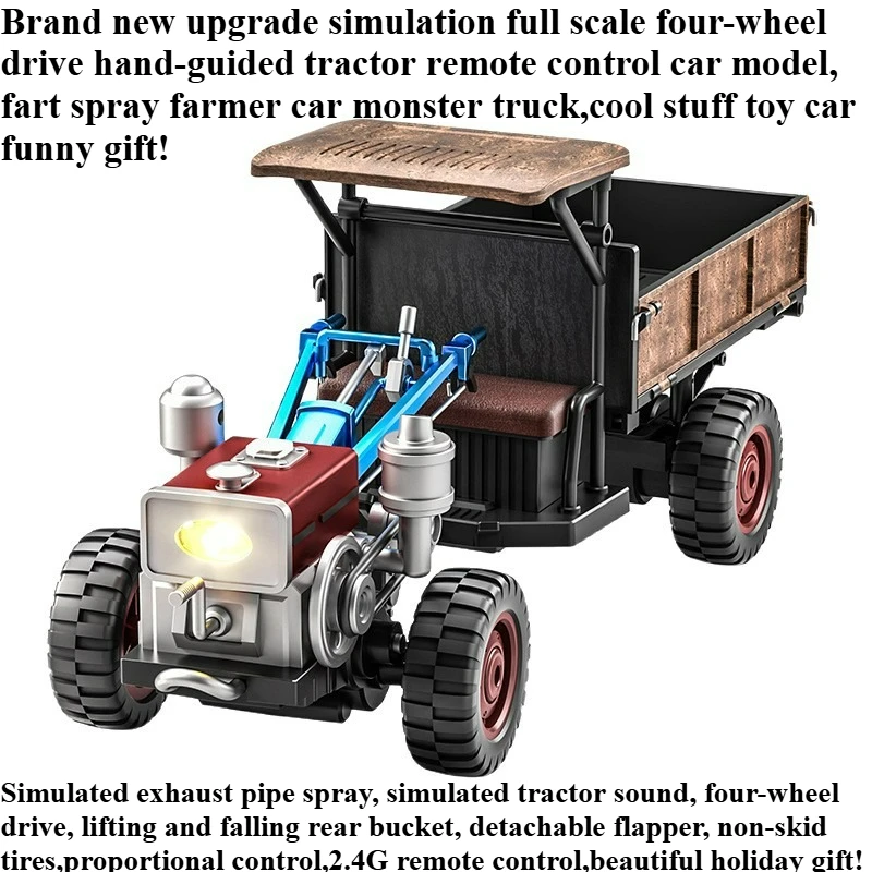 Cool Stuff Toy Car Funny Gift-Full-scale 4WD Rc Truck,Kawaii Hand-guided Tractor Rc Cars,Fart Spray Monster Truck,Toys for Kids