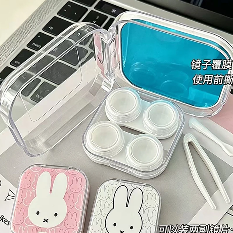 Miffys Contact Lens Case Portable Cute Cartoon with Mirror Contact Lens Care Storage Box Mini Travel Daily Eye Care Accessory