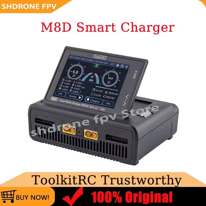 ToolkitRC M8D Dual Channel Smart Balance Charger 800W×2 30A 1-8S High Power Fast Charger for RC Drone Car