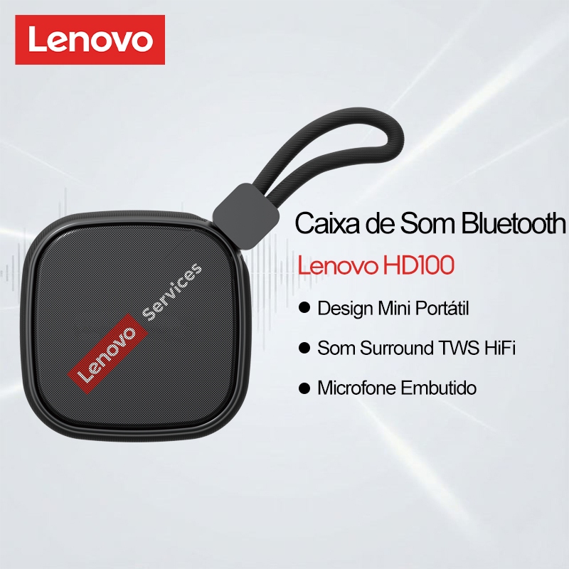 Alto-Falante Bluetooth Portátil Lenovo HD100 E Mini Sem Fio Com Som Surround TWS HiFi Mais Microfone Embutido Para Músic