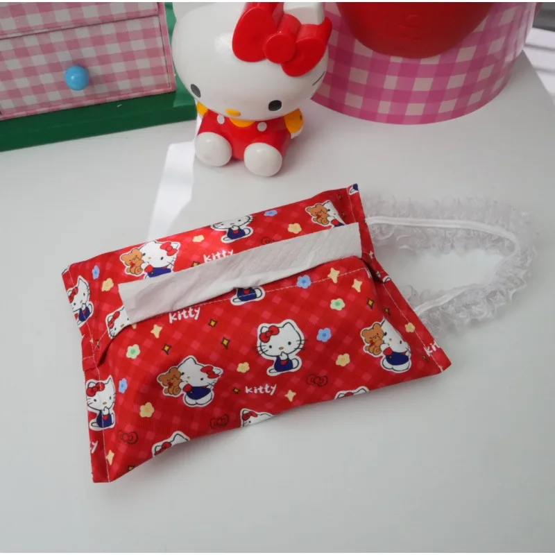 Hello Kitty Tissue Box Kawaii Anime Women Accessories Dormitory Home Tissue Wet Wipes Storage Portable Car Decoration Wholesale