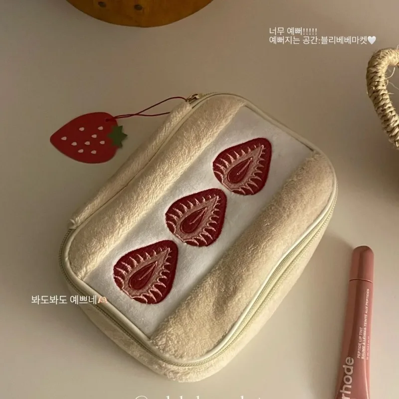 Strawberry Sandwich Portable Storage Bag Multi functional Data Cable Polaroid Hand Account Large Capacity Makeup Bag Wholesale