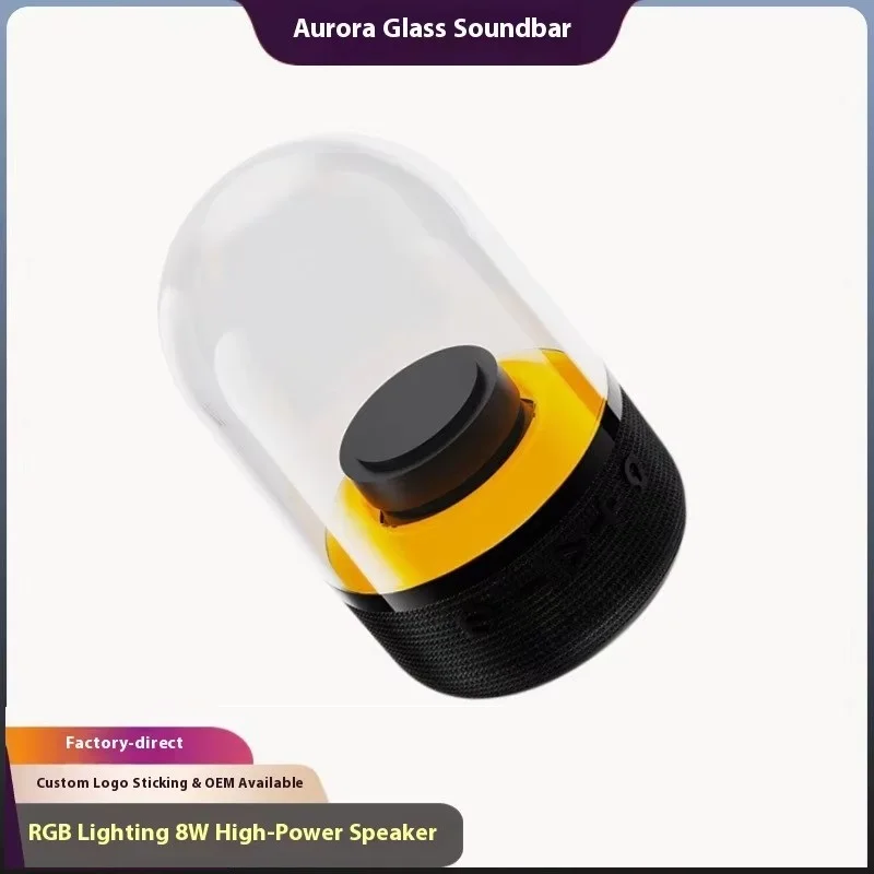 RGB Mini Gaming Bluetooth Speaker 8W Powerful Bass Glass Soundbar for Music Kids PC Desktop Portable TF Card Audio with Lights