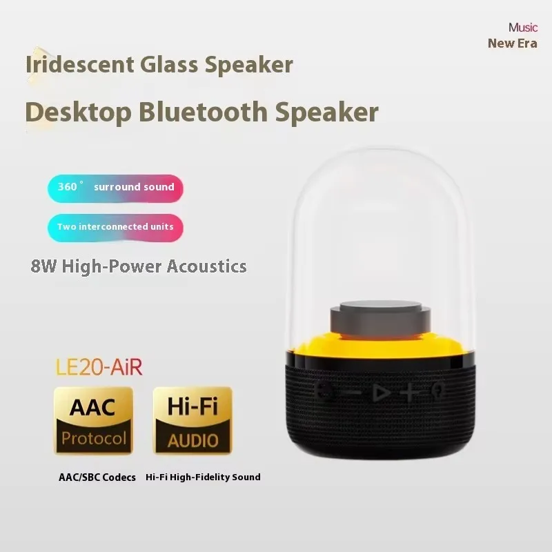 RGB Mini Gaming Bluetooth Speaker 8W Powerful Bass Glass Soundbar for Music Kids PC Desktop Portable TF Card Audio with Lights
