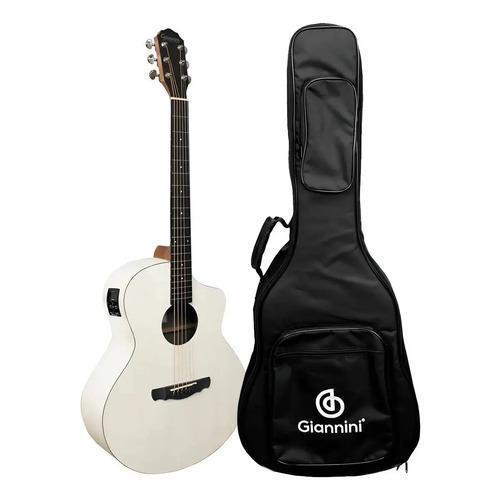 Violão Giannini GJM CEQ Eletroacústico Aço Mini Jumbo Cutaway Satin White com Bag