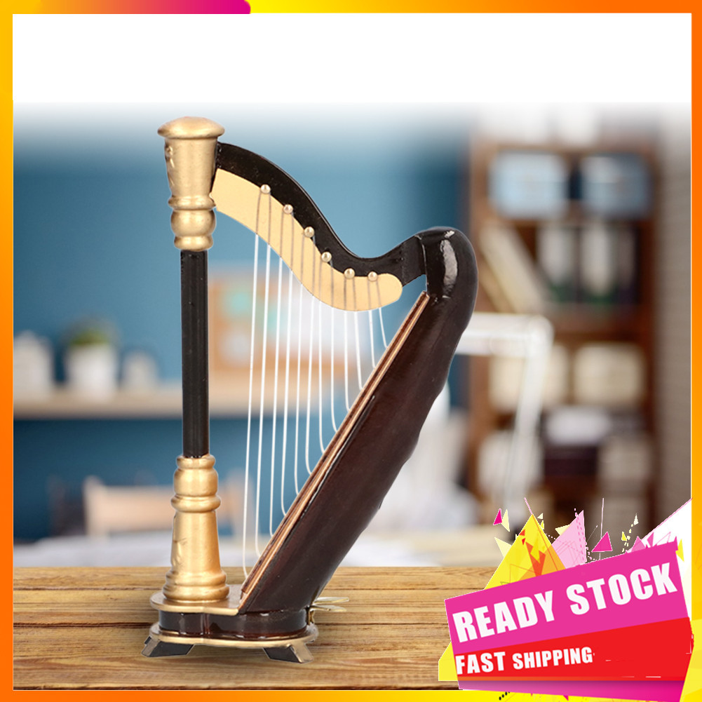 Gfgfgfgg Gfgfgfgg Mini modelo de harpa, instrumento musical, réplica, decoração de mesa de escritório em casa,