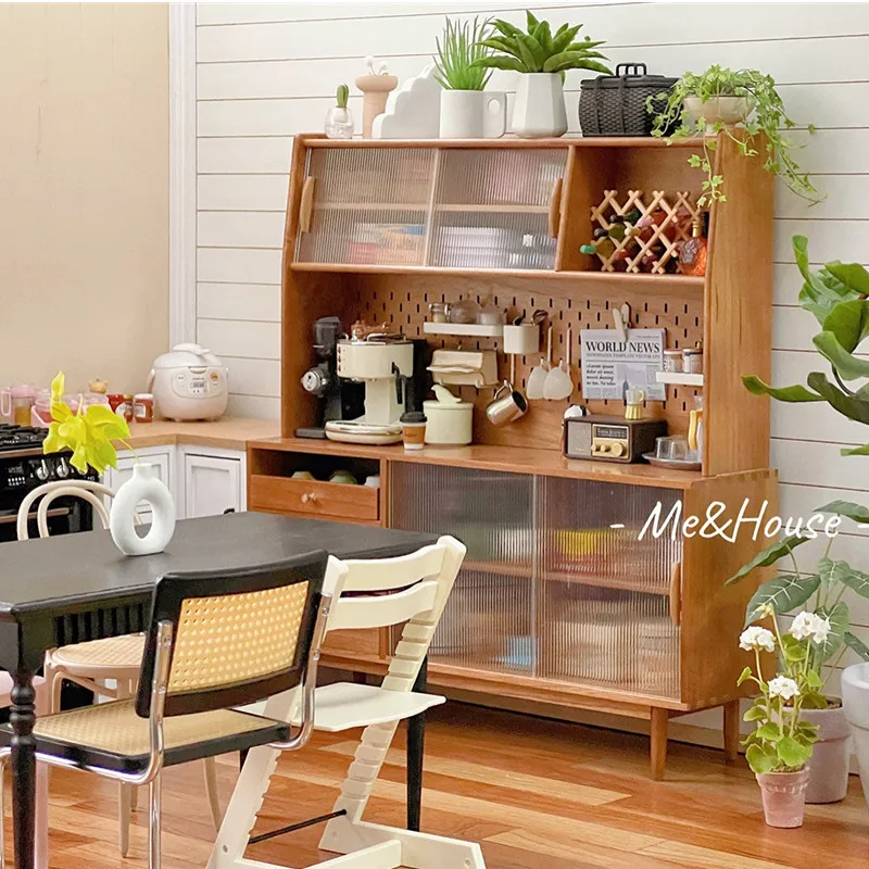 1/6 Wood Kitchen Sideboard Locker Mini Model Dollhouse Furniture Accessories OB11 BJD Lol Blyth Doll House Miniatures Cupboard