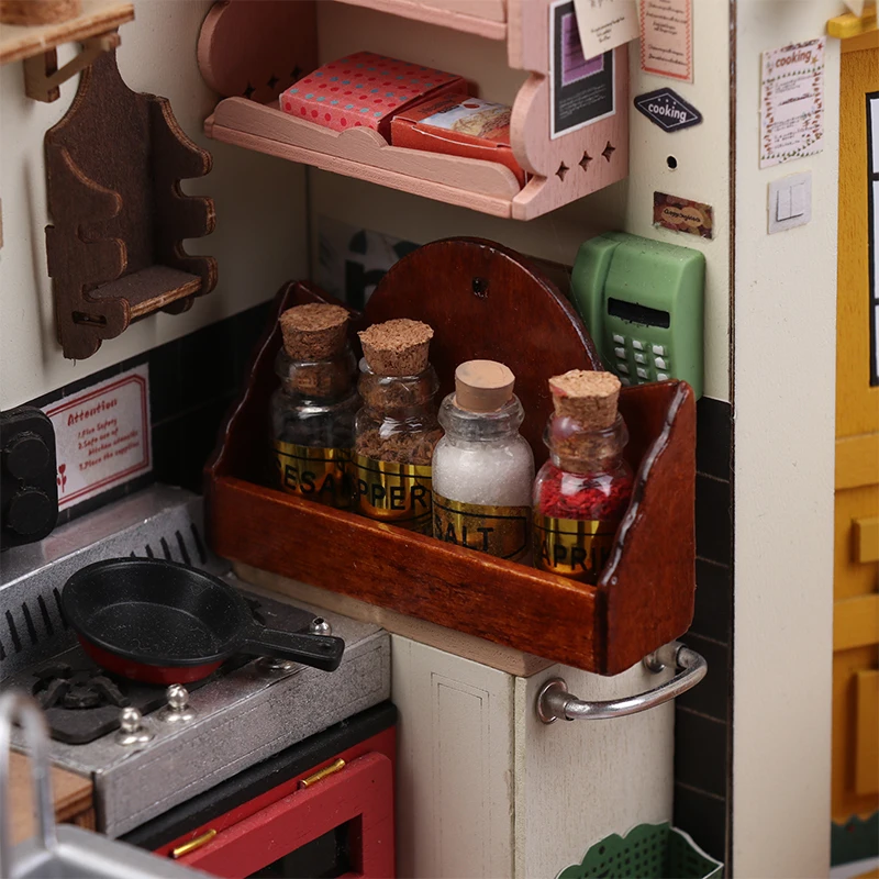 1/12 Dollhouse Mini Spice Bottle Seasoning Rack Wall Shelf Kitchen Furniture Decor Toy Accessory