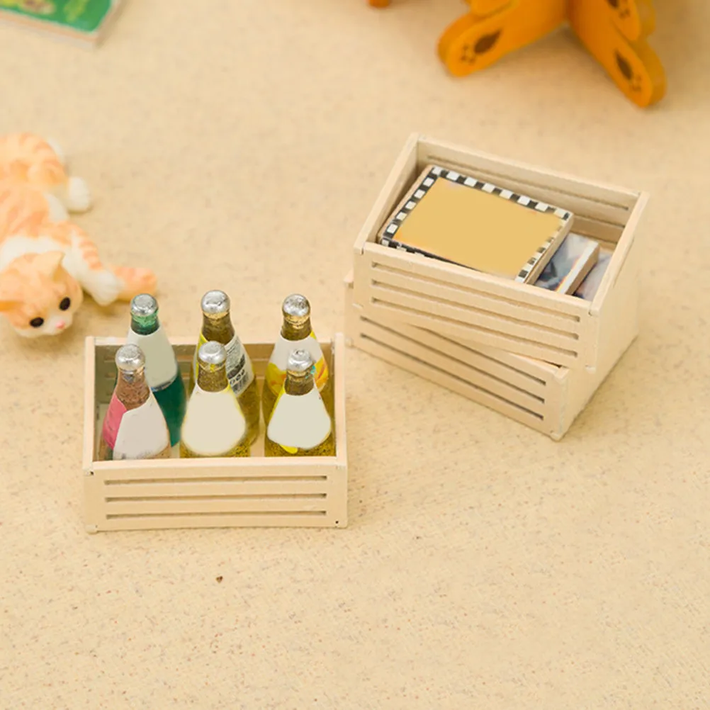 5Pcs Mini Wooden Baskets Pine Wood Small Storage Crates Hand Polished Miniature Basket for Dollhouse Kitchen Accessories