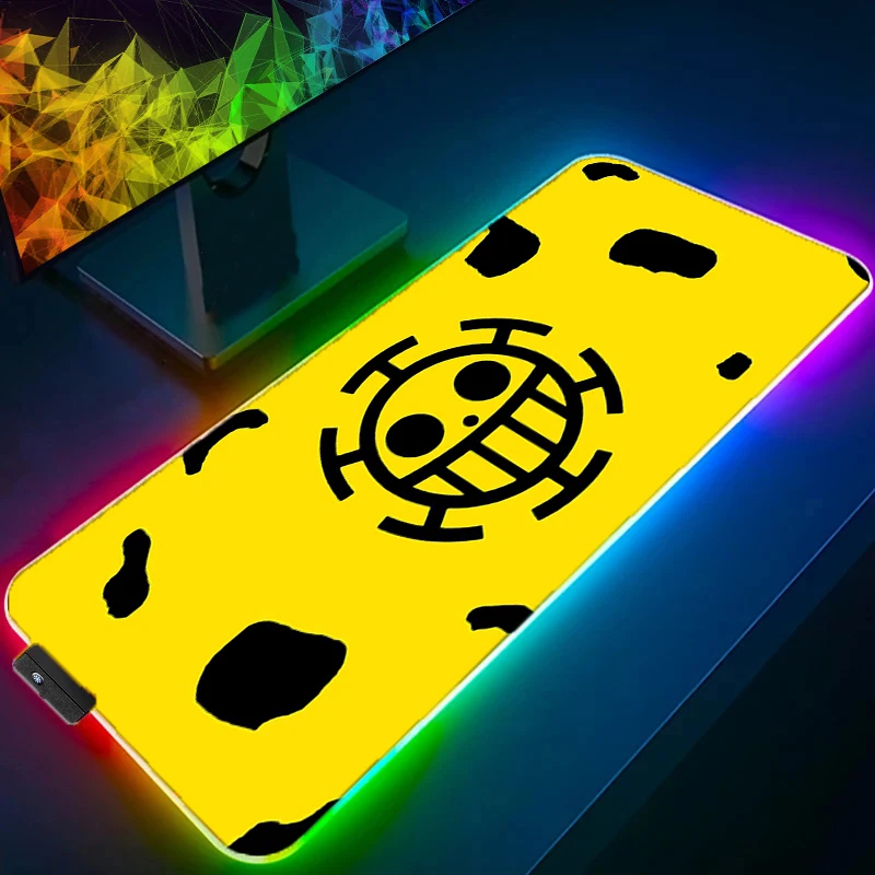 LED RGB Mouse Pad Laptop Keyboard Pad Non-Slip Anime Tablet Pad One Piece Trafalgar Law PC Accessories Mousepad Gaming Desk Mat