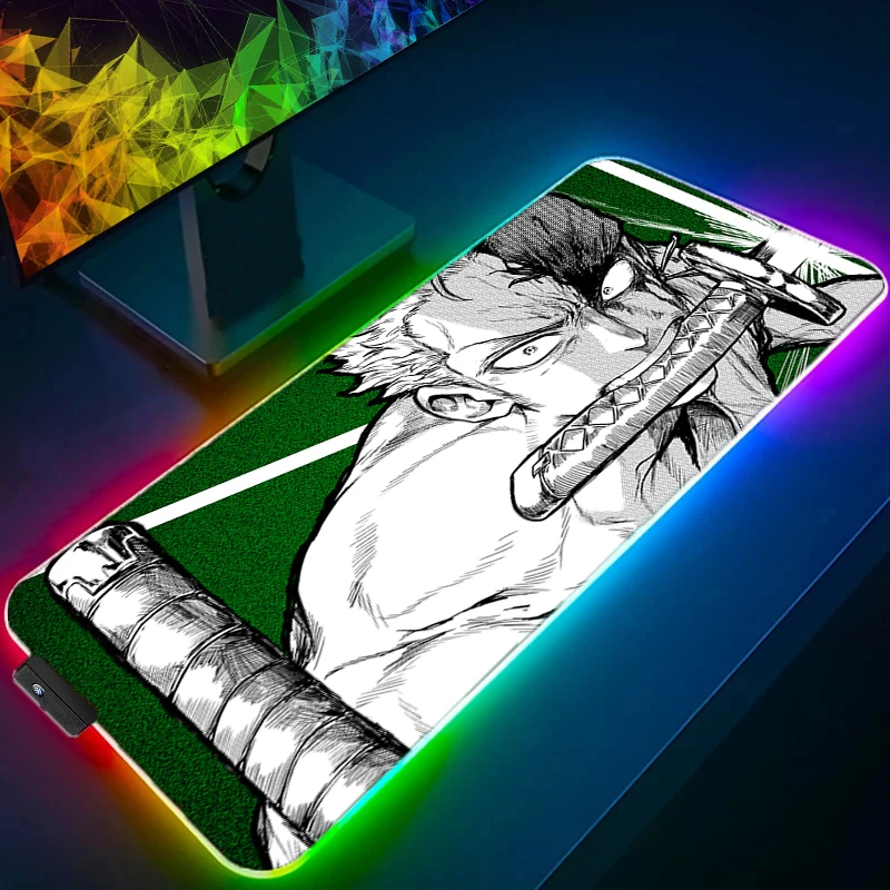 RGB LED Mouse Pad Office One Piece Zoro Desk Mat Rubber Keyboard Pad Computer Game Mousepad PC Accessories Mouse Mat Tablet Pad