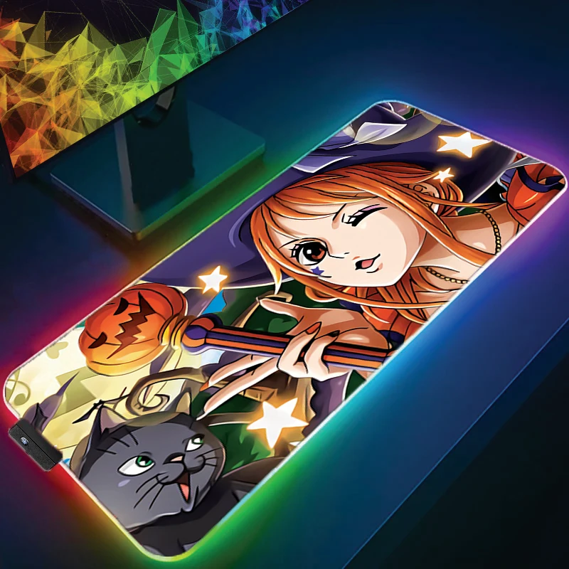 RGB LED Mouse Pad PC Accessories Mouse Mat Office One Piece Nami Desk Mat Computer Gamer Mousepad Rubber Keyboard Pad Tablet Pad